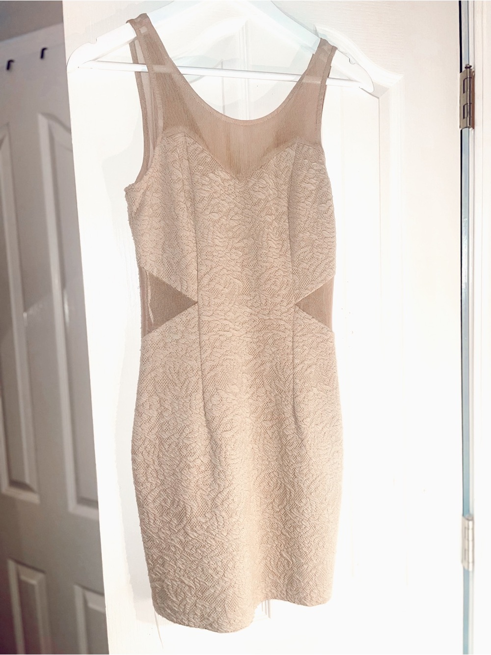 Sleeveless Lace Sheath Mini Dress in Cream